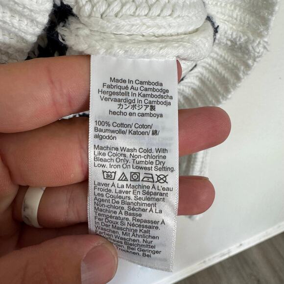 J.Crew Heritage Chunky Cotton Fisherman Crewneck Sweater WMN M Ivory Navy CG685 - Picture 5 of 6